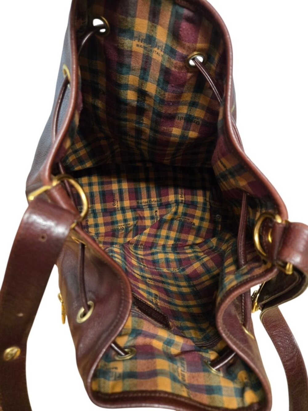 Vintage Marino Orlandi Leather Bucket Bag Made in Italy Brown Drawstring Purse - Picture 9 of 12